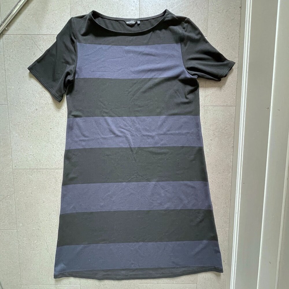 Marimekko Blue and Black Striped T-shirt Dress with A-line cut-Small